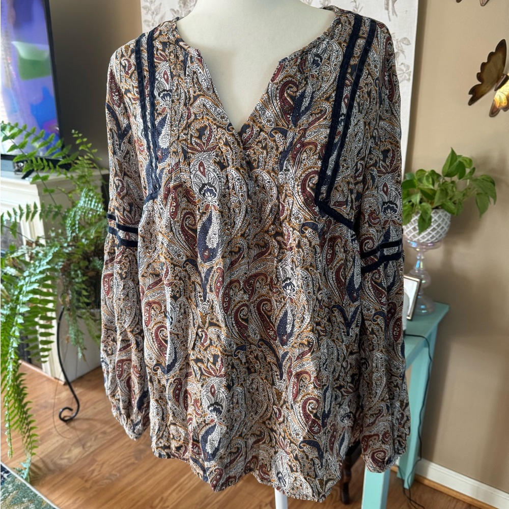 St John’s Bay Sz L Paisley Print Women's Top Boho